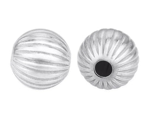 100pcs Corrugated Pumpkin Round Beads, Silver Plated, Size Selections: 6mm/8mm