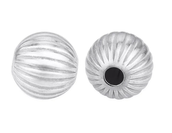 100pcs Corrugated Pumpkin Round Beads, Silver Plated, Size Selections: 6mm/8mm