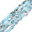 Natural Larimar Gemstone Oval Tumbled Pebble Beads, Irregular, 8mm to 10mm, Hole ID 1mm, 15 Inch/1 Strand, GZ12-16