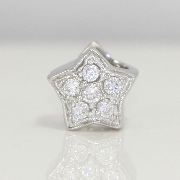 1pc 925 Sterling Silver Star Charm April Birthstone Bead Charm, Diamond Clear Cubic Zirconia CZ, 10x9.5mm, Hole ID 4.5mm, EC1-K4