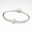 1pc Solid 925 Sterling Silver Cream White Love Heart Bead Charm, Compatible with Pandora All Other Charm Bracelet, EC23