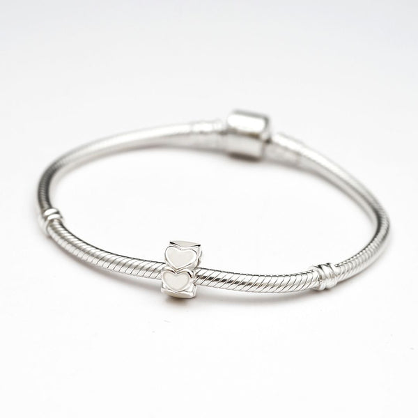 1pc Solid 925 Sterling Silver Cream White Love Heart Bead Charm, Compatible with Pandora All Other Charm Bracelet, EC23
