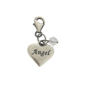Clip On Solid Sterling Silver Love Heart Angel April Birthstone Charm
