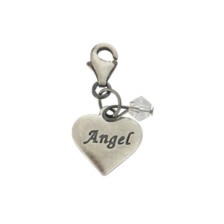 Clip On Solid Sterling Silver Love Heart Angel April Birthstone Charm