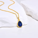 1pc Natural Druzy Crystal Pendant Necklace, Purple Blue Teardrop Small Tiny Gemstone Pendant, 18 inch Gold Plated Stainless Steel Chain, GGP26-6