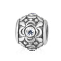 1pc 925 Sterling Silver Round Flower Pattern April Birthstone Bead Charm, Diamond Clear Cubic Zirconia CZ, 11.2x9.5mm, Hole ID 4.5mm, EC1-G4