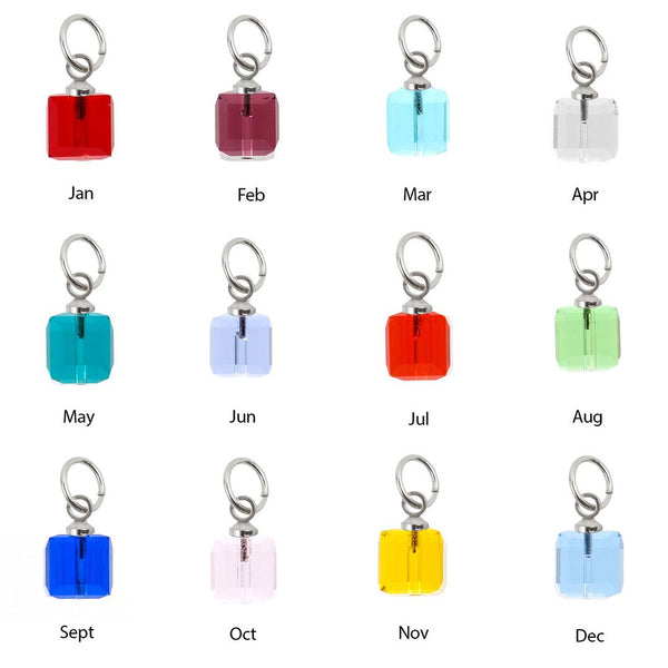 1 Set/12pcs Mixed Dangle Birthstone Charm Drops, 8mm Cube Crystal Beads, Sterling Silver Plated Open Jump Rings, BR5