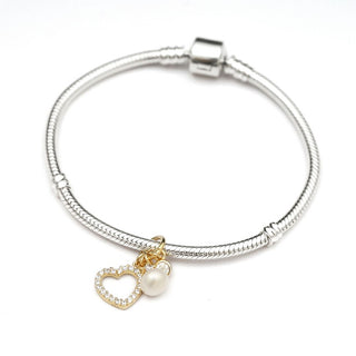 Real Yellow Gold Plated Sterling Silver Heart Pearl Pure Love Bead
