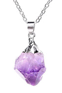 1pc Natural Raw Purple Amethyst Crystal Free Form Gemstone Pendant Necklace, 18 inch Surgical Stainless Steel Chain, GGP12-1