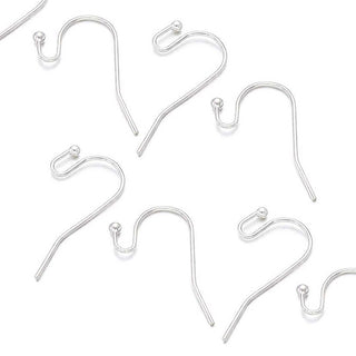 50pcs Tarnish Resistant Ball End Fish Earring Hooks, Sterling Silver Plated Brass, 20mm, 0.8mm/20 Gauge, BF206-1