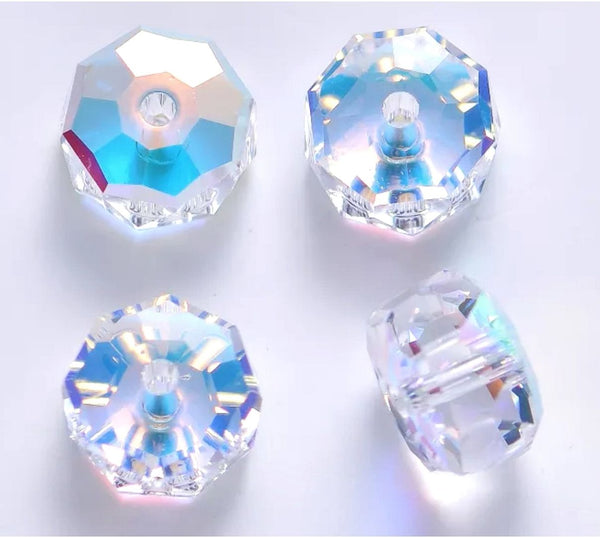 25pcs Adabele Austrian Faceted Donut Rondelle Crystal Beads #5045, Clear AB, 8mm x 5mm, Hole ID 1.2mm, SSO-802