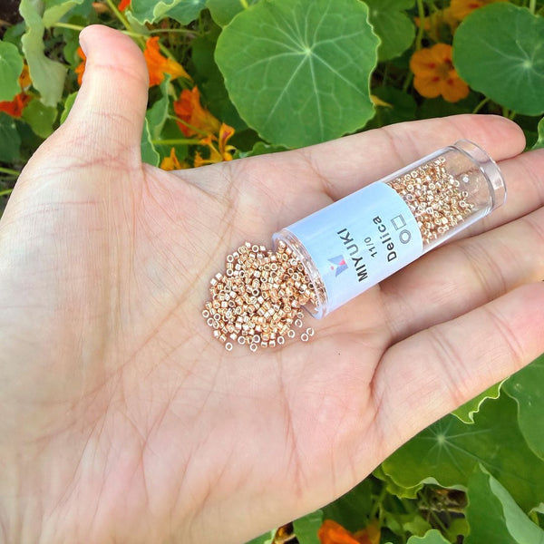 7.5g Miyuki Delica 11/0 Seed Beads, Opague Galvanized Apricot Gold DB411