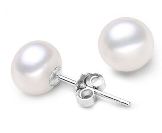 1 Pair 925 Sterling Silver Natural White Freshwater Pearl Stud Earrings, AAAA Grade Super High Luster Pearls, Pearl Size Selections: 6-6.5mm, 7-7.5mm, 8-8.5mm, 9-9.5mm