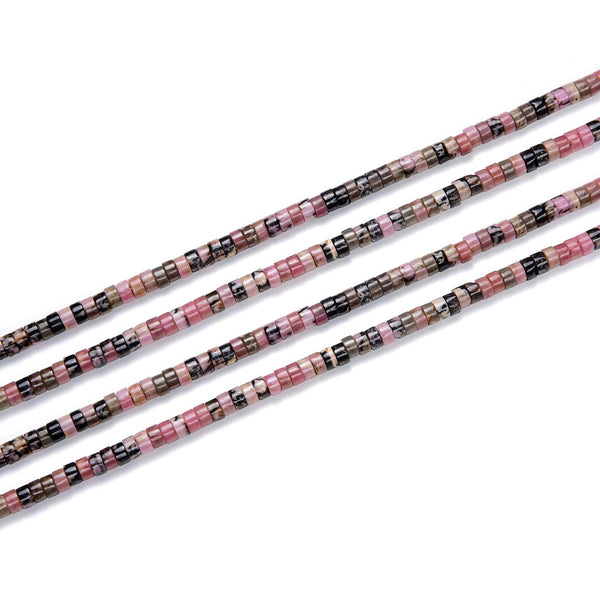 Natural Rhodonite Gemstone Heishi Tube Rondelle Beads, 4x2mm/Small, Hole ID 0.9mm, 14.5 Inch/1 Strand, GH-C27