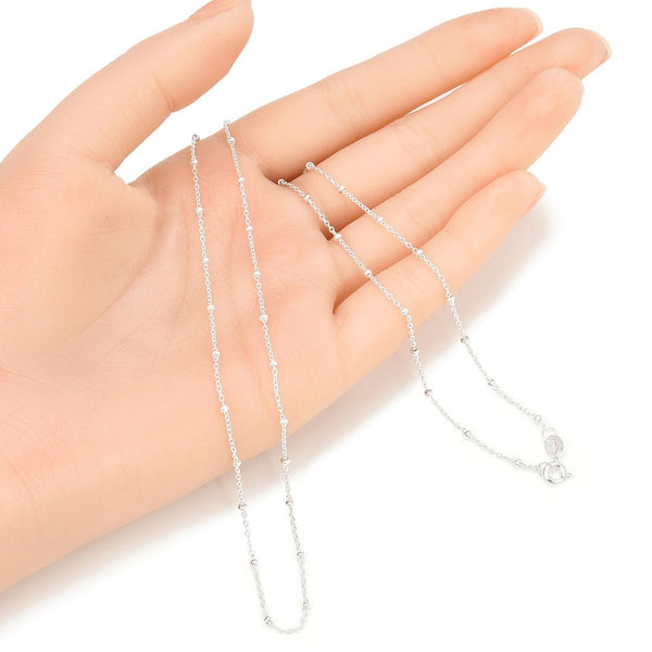 1pc 925 Sterling Silver Bead Station Cable Link Chain Necklace, 1.8mm Beads, Thin Small, Length Selections: 16/18/20/22/24/26/28/30 Inch