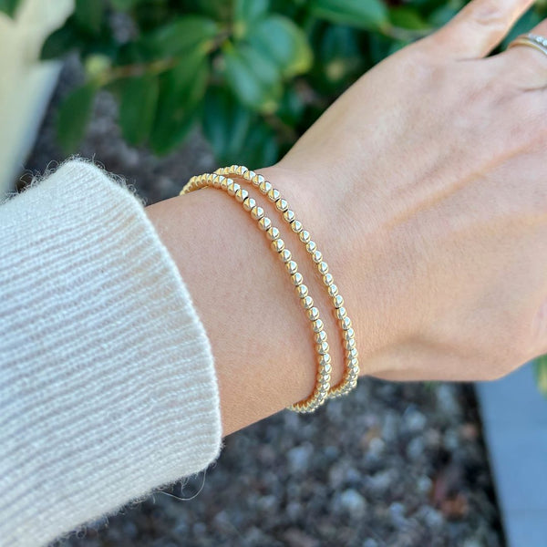 1pc Real 1/20 14K Gold Filled 3mm Round Bead Stretchy Chain Bracelet, 7 Inch, JB-13B