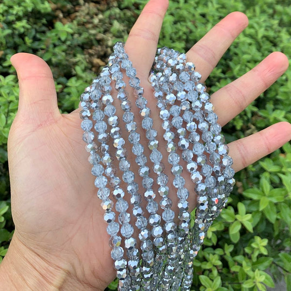 200pcs Creative Club Faceted Round Crystal Glass Beads, Silver Shade, 6mm (0.24 inch), Hole ID 1mm, CC2R632