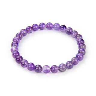 1 Strand Stretch Natural Grade A Purple Amethyst Beaded Gemstone Bracelet, 6mm Beads, Length Selections: 7 inch/7.5 inch/8 inch