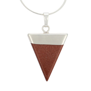 1pc Brown Goldstone Sandstone Triangle Gemstone Pendant Necklace, 18 Inch Surgical Stainless Steel Chain, GGP-A2