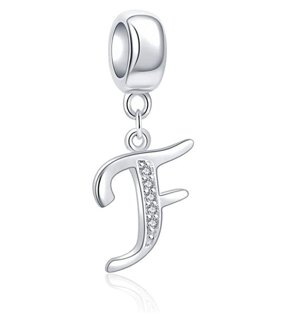1pc 925 Sterling Silver Letter F, Alphabet Charm Pendant Drop, 18mm Long, Hole ID 4.5mm, EC3-A6