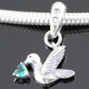 1pc 925 Sterling Silver Bird Charm, Freedom Lover May Birthstone Charm Drop, Green Emerald Cubic Zirconia CZ, 20mm Long, Hole ID 4.5mm, EC1-D5