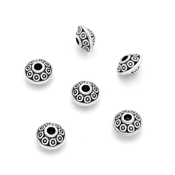 200pcs Small Flower Saucer Rondelle Beads, Antique Silver, 6.6mm, Hole 1.8mm, MC-S4