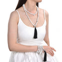 Adabele Premium 108 Mala Bead Black Tassel Necklace, 8mm Natural White Howlite Gemstone, Tibetan Buddhist Japa Prayer Beaded Jewelry RGN9