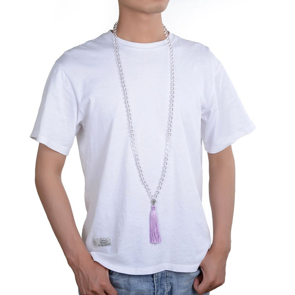 Adabele Premium 108 Mala Bead Tassel Necklace, 8mm Natural Grade A White Quartz Clear Crystal Gemstone, Buddhist Japa Prayer Beaded Jewelry RGN13