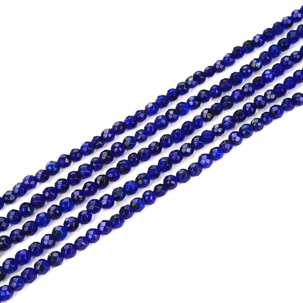 Natural Sapphire Blue Jade Gemstone Faceted Round Beads, 4mm/Small, Hole ID 0.9mm, 2 Strands/28 Inch Total, GH-B8