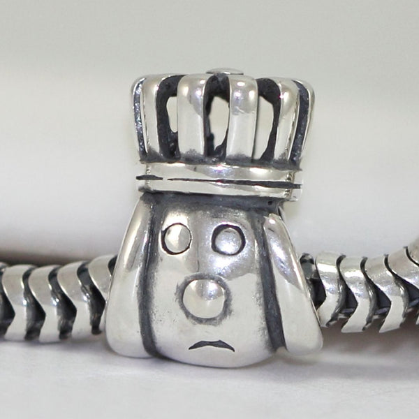1pc Cute Real Solid Sterling Silver Dog Charm with Crown Bead, Compatible with Pandora All Other Charm Bracelets, EC378
