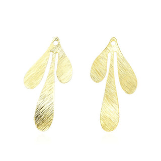 10pcs 36mm Large 3-Petal Leaf Drop Pendants, Tarnish Resistant, 18K Yellow Gold Plated Brushed Brass, BF-B5