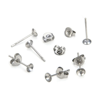100pcs 316 Stainless Steel Stud Earring Posts with Earnut Backs (4mm/6mm/8mm)