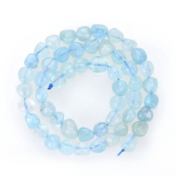 Natural Blue Aquamarine Gemstone Oval Tumbled Pebble Beads, Irregular, 8mm to 10mm, Hole ID 1mm, 15 Inch/1 Strand, GZ12-65