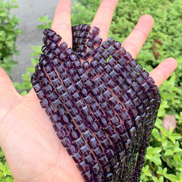 100pcs Creative Club Faceted Cube Crystal Glass Beads, Amethyst, 6mm, Hole ID 1mm, CCC627