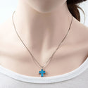 1pc Natural Druzy Crystal Pendant Necklace, Aquamarine Blue Cross Small Gemstone Pendant, 18 inch Stainless Steel Surgical Chain, GGP19-3
