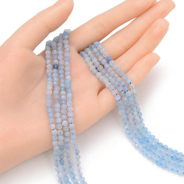 Natural Blue Aquamarine Gemstone Tiny Small Faceted Round Beads, 4mm, Hole ID 0.6mm, 15 Inch/1 Strand, GK4-8