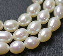 14 Inch Natural AA+ Grade High Luster Teardrop Oval Rice Pearl Beads, White Cultured Freshwater Pearls, 6-7mm, Hole ID 0.7mm, PB3-67