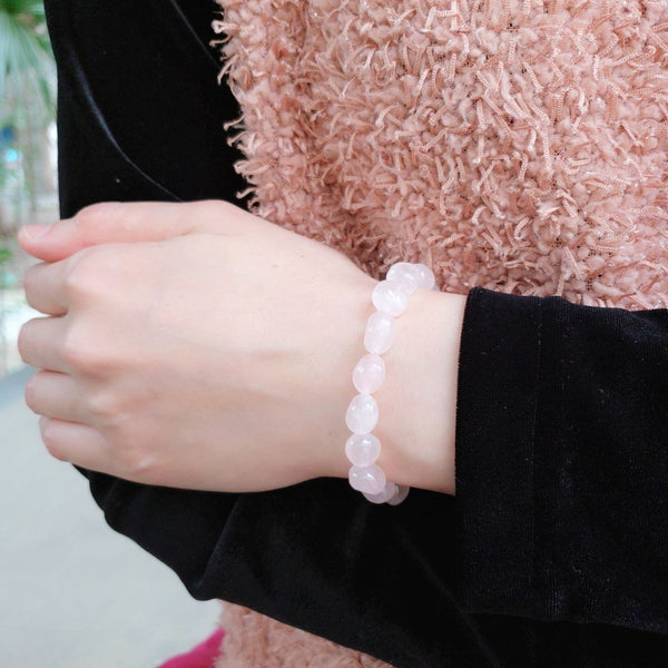 1 Strand Stretch Natural Grade A Pink Rose Quartz Free Form Gemstone Bracelet, 7-10mm Beads, Length Selections: 7 inch/7.5 inch