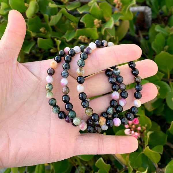 1 Strand Stretch Natural Multi-color Tourmaline Beaded Gemstone Bracelet, 6mm Beads, Length Selections: 7 inch/7.5 inch/8 inch