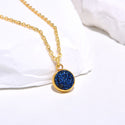 1pc Natural Druzy Crystal Pendant Necklace, Purple Blue Round Disc Drop Small Tiny Gemstone Pendant, 18 inch Gold Plated Stainless Steel Chain, GGP22-6