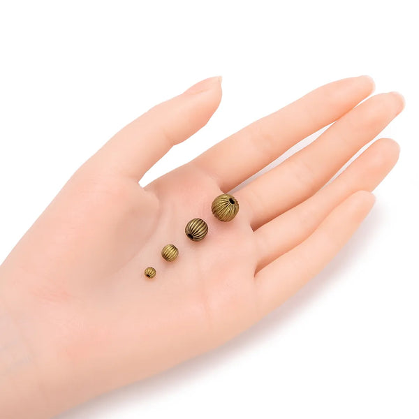 100pcs Corrugated Melon Round Beads, Antique Bronze Plated Brass, Tarnish Resistant, Size Selections: 6mm/8mm/10mm