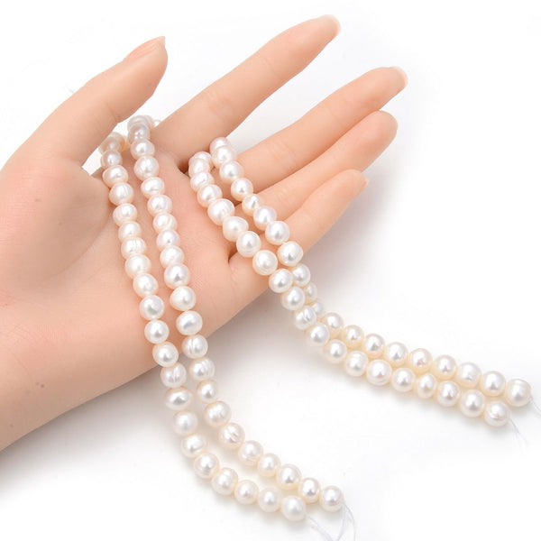 Adabele Natural Potato Round Pearl Beads, White Cultured Freshwater Pearls, 8- 9mm, 1 Strand/14 Inch, FP3-89