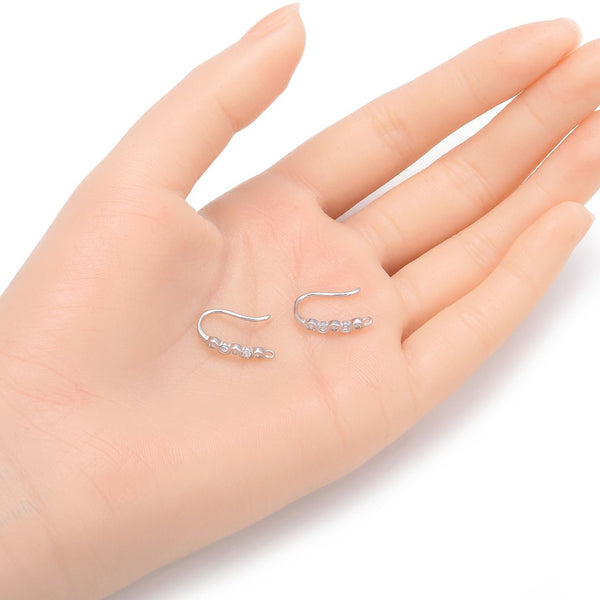 4pcs 925 Sterling Silver Fancy Infinity Pattern Earring Hooks, 5 Cubic Zirconia CZ, Tarnish Resistant Rhodium Plated, 17mm, SS471