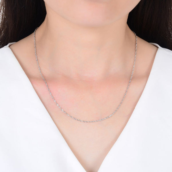 1pc 925 Sterling Silver Singapore Link Chain Necklace, Tarnish Resistant Rhodium Plated, 1.4mm, Length Selections: 14/16/18/20/22/24/26/28/30 Inch