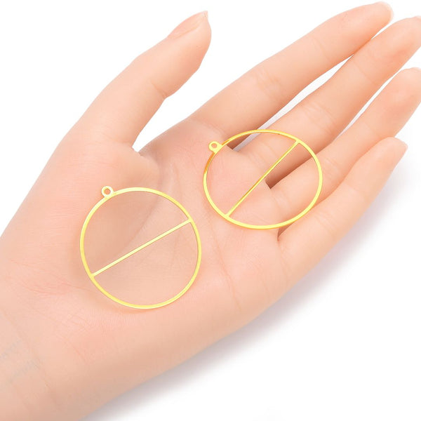 10pcs 38mm Large Round Buckle Shape Drop Pendants, Tarnish Resistant, 18K Yellow Gold Plated Brass, BFW-A24