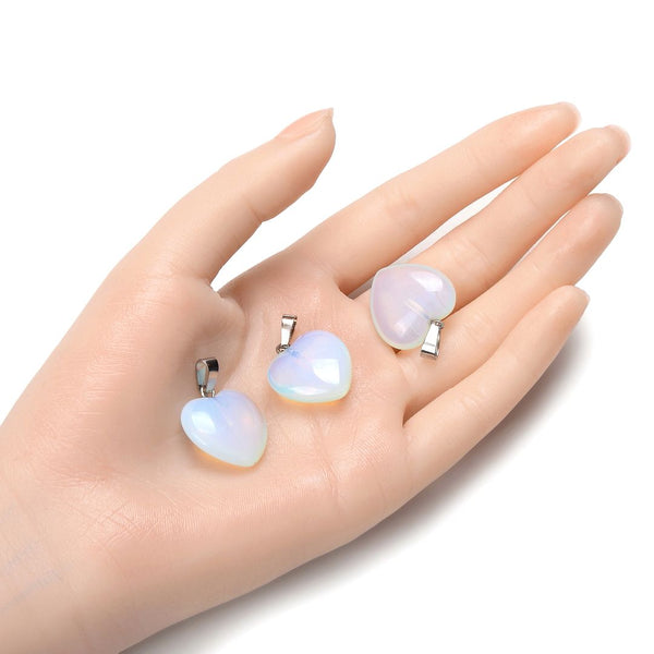 4pcs Synthetic Lab Created White Opal Gemstone Pendants, 20mm Heart Shaped Stone Drops, G2P-H6