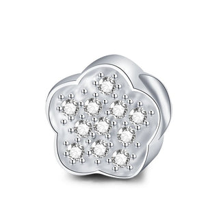 Real 925 Sterling Silver Sparkle Flower Cubic Zirconia Bead Charm