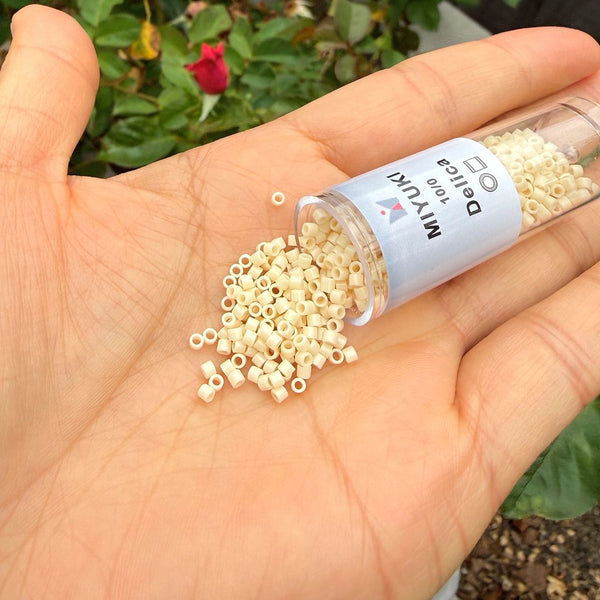 7.5g Miyuki Delica 10/0 Tube Seed Beads, Opaque Ivory DBM732