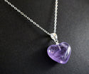 1pc You Are My Only Love Necklace, Natural Purple Amethyst Crystal Gemstone Large Heart Pendant, 18 Inch Surgical Stainless Steel Chain, GGP8-9
