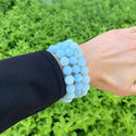 1 Strand Stretch Natural Blue Aquamarine Beaded Gemstone Bracelet, 10mm Bead, Length Selections: 7 inch/7.5 inch/8 inch/8.5 inch